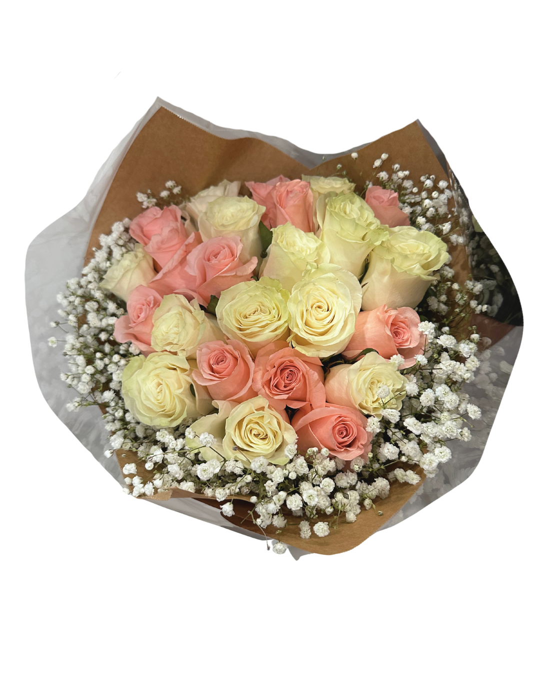 Dozen Peach & White Roses