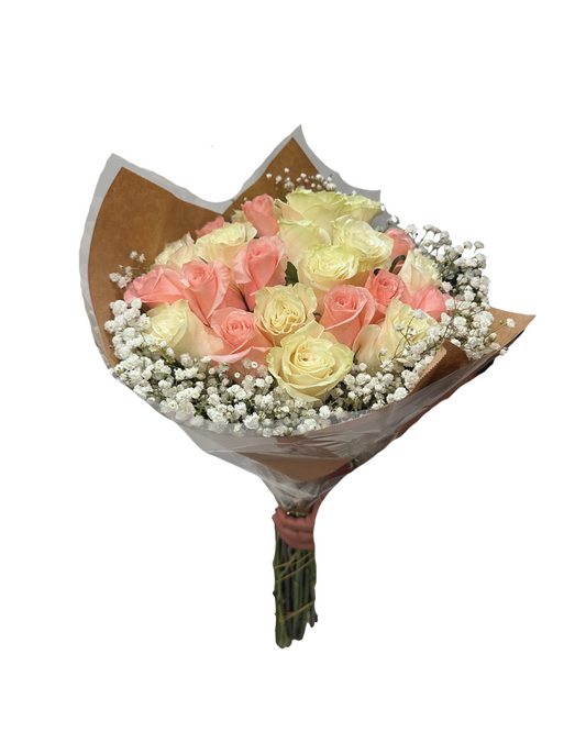Dozen Peach & White Roses