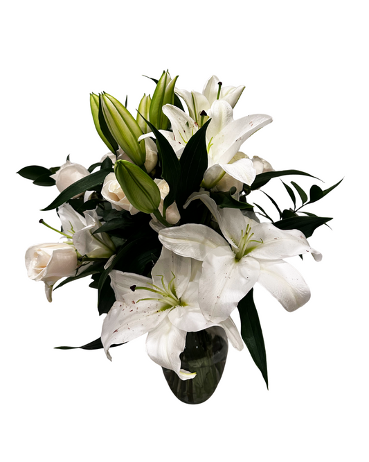 White Lily & Rose Vase Arrangement